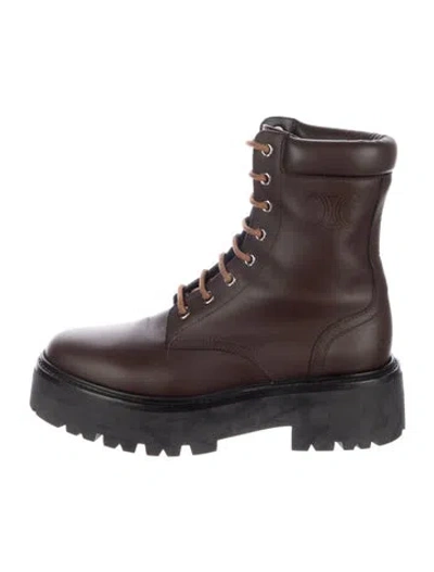 Pre-owned Celine Leather Combat Boots In Brown