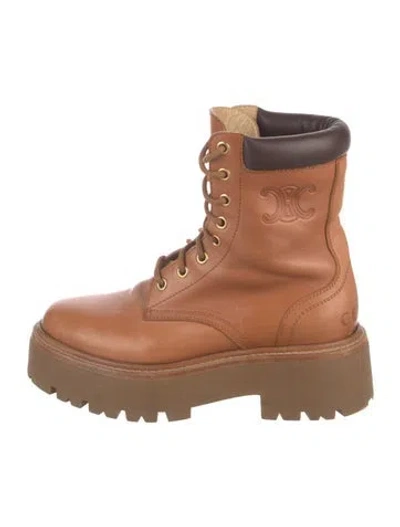 Pre-owned Celine Leather Combat Boots In Brown