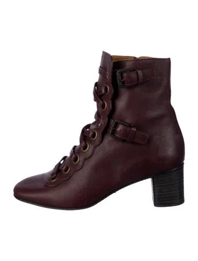 Pre-owned Celine Leather Combat Boots In Burgundy