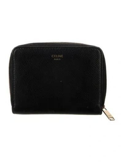 Pre-owned Celine Leather Compact Wallet In Black