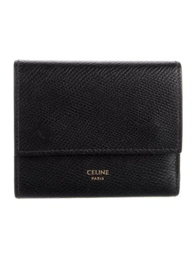 Pre-owned Celine Leather Compact Wallet In Black