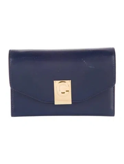 Pre-owned Celine Leather Compact Wallet In Blue