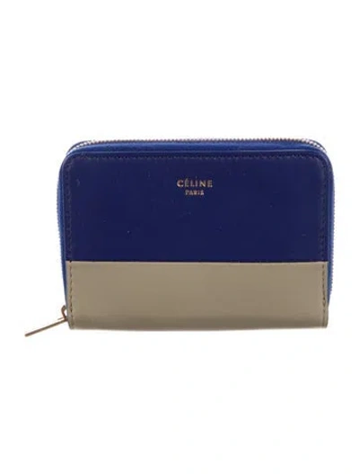 Pre-owned Celine Leather Compact Wallet In Blue