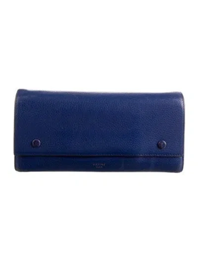 Pre-owned Celine Leather Continental Wallet In Blue