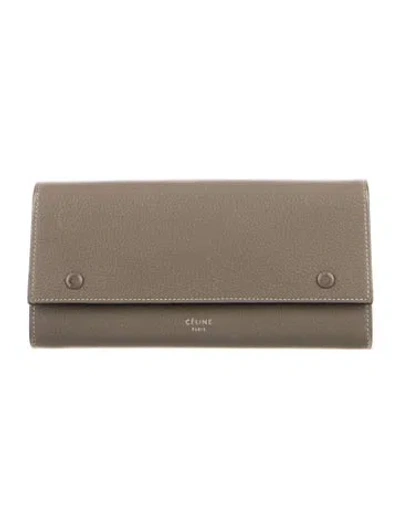 Pre-owned Celine Leather Continental Wallet In Gray