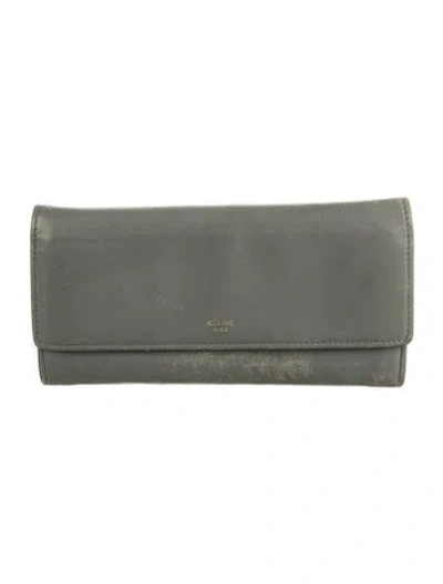 Pre-owned Celine Leather Continental Wallet In Grey