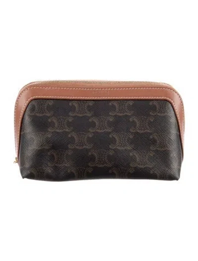 Pre-owned Celine Leather Cosmetic Bag In Brown