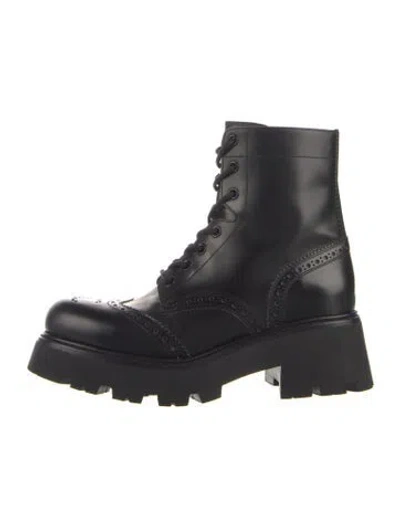 Pre-owned Celine Leather Crochet Trim Combat Boots In Black