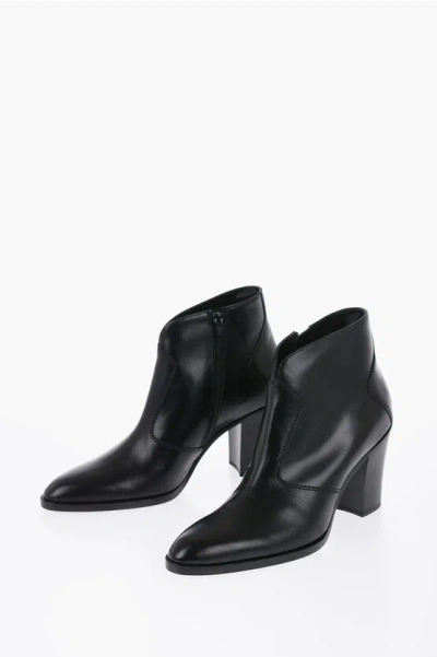 Celine Leather Cropped Boots Heel 9 Cm In Black