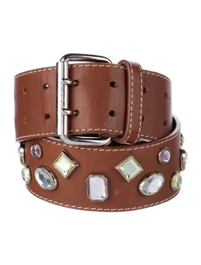 Pre-owned Celine Leather Crystal Embellishments Belt In Brown