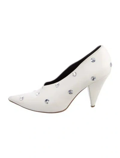 Pre-owned Celine Leather Crystal Embellishments Pumps In White