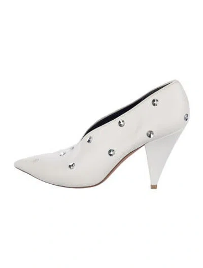 Pre-owned Celine Leather Crystal Embellishments Pumps In White