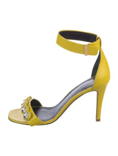 Pre-owned Celine Leather Crystal Embellishments Sandals In Yellow