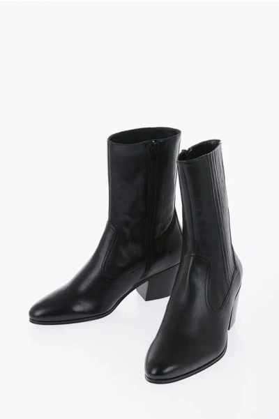 Celine Leather Cubaine Boots Heel 6 Cm In Black