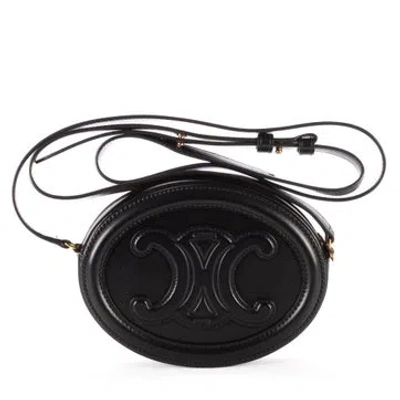 Pre-owned Celine Leather Cuir Triomphe Oval Purse In Black