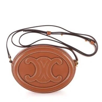 Pre-owned Celine Leather Cuir Triomphe Oval Purse In Brown