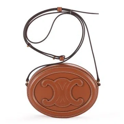 Pre-owned Celine Leather Cuir Triomphe Oval Purse In Brown