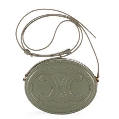 Pre-owned Celine Leather Cuir Triomphe Oval Purse In Green
