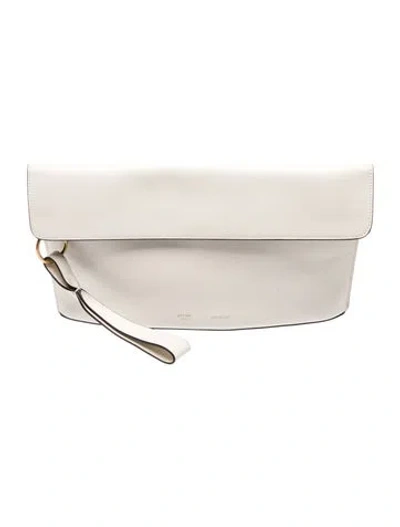 Pre-owned Celine Leather Curved Clutch In Neutral