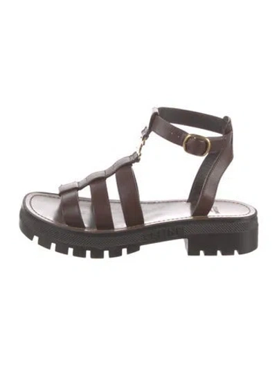 Pre-owned Celine Leather Cutout Accent Gladiator Sandals In Brown