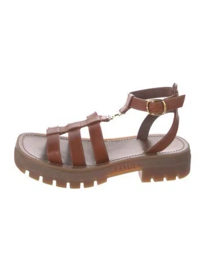 Pre-owned Celine Leather Cutout Accent Gladiator Sandals In Brown