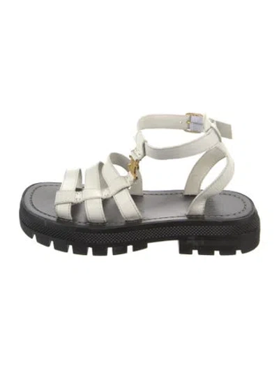 Pre-owned Celine Leather Cutout Accent Gladiator Sandals In White