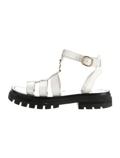 Pre-owned Celine Leather Cutout Accent Gladiator Sandals In White