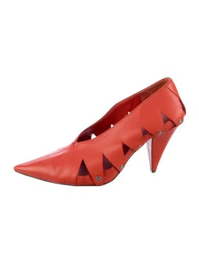 Pre-owned Celine Leather Cutout Accent Pumps In Orange