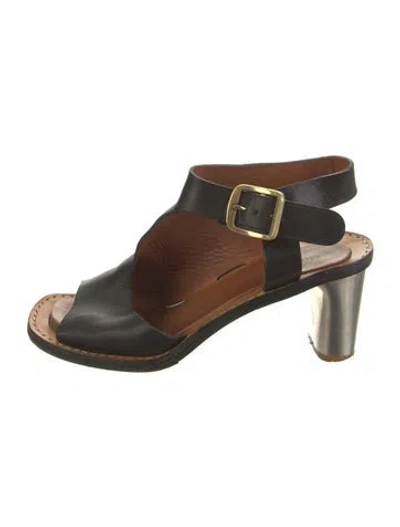 Pre-owned Celine Leather Cutout Accent Sandals In Black