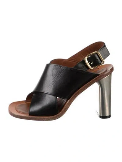 Pre-owned Celine Leather Cutout Accent Sandals In Black