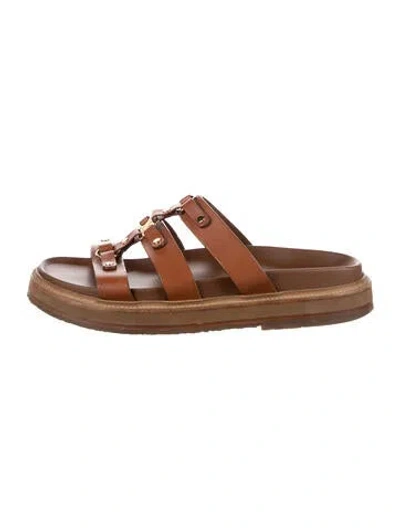 Pre-owned Celine Leather Cutout Accent Slides In Brown