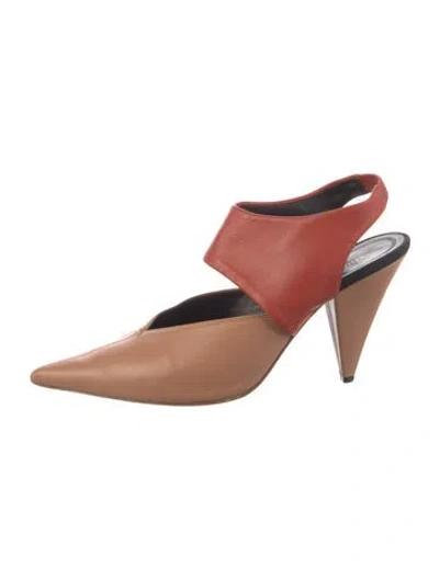 Pre-owned Celine Leather Cutout Accent Slingback Pumps In Neutral