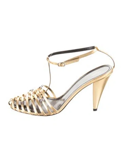 Pre-owned Celine Leather Cutout Accent T-strap Pumps