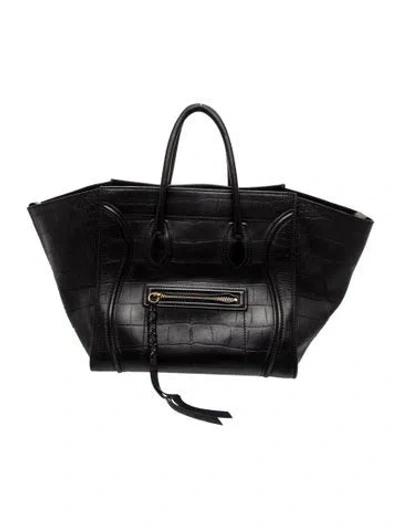Pre-owned Celine Leather Embossed Phantom Luggage Medium In Black