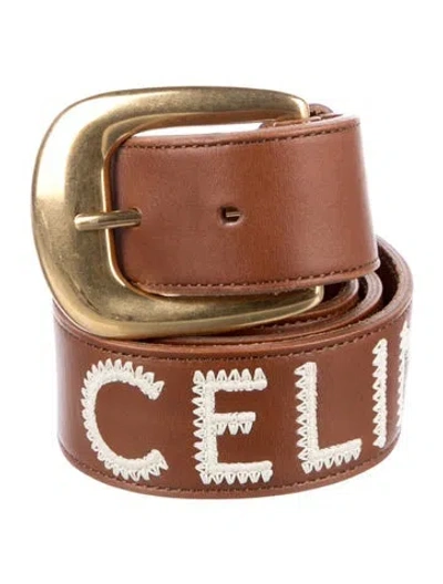 Pre-owned Celine Leather Embroidered Accent Belt In Brown