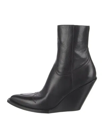 Pre-owned Celine Leather Embroidered Accent Boots In Black