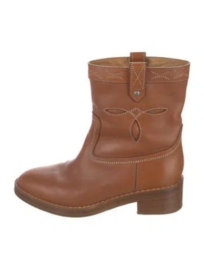 Pre-owned Celine Leather Embroidered Accent Moto Boots In Neutral