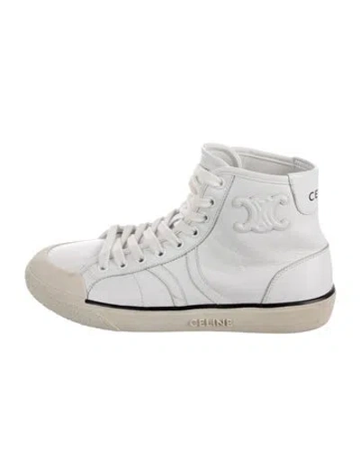 Pre-owned Celine Leather Embroidered Accent Sneakers In White