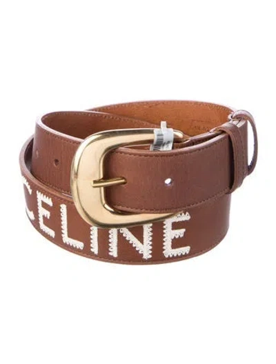 Pre-owned Celine Leather Embroidered Accent Waist Belt In Brown