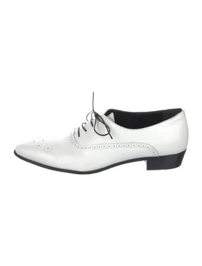 Pre-owned Celine Leather Eyelet Trim Brogues In White