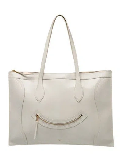 Pre-owned Celine Leather Flat Cabas 2026 In White