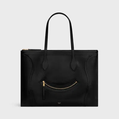 Celine Leather Flat Cabas New Luggage In Black