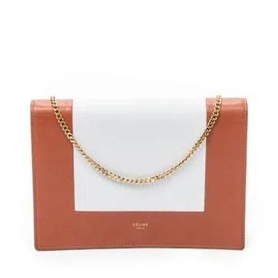 Pre-owned Celine Leather Frame Evening Chain Clutch In Brown