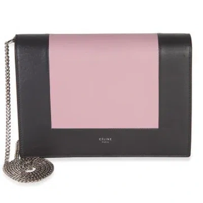 Pre-owned Celine Leather Frame Evening Clutch On Chain In Gray
