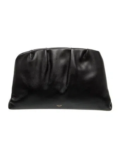 Pre-owned Celine Leather French Lock Clutch In Black