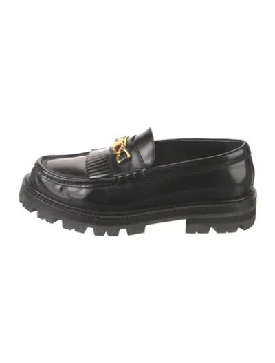 Pre-owned Celine Leather Fringe Trim Accent Loafers In Black