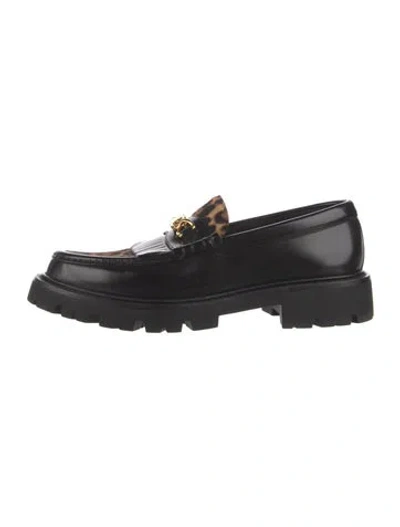 Pre-owned Celine Leather Fringe Trim Accent Loafers In Black