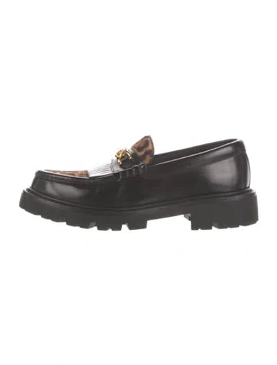 Pre-owned Celine Leather Fringe Trim Accent Loafers In Black