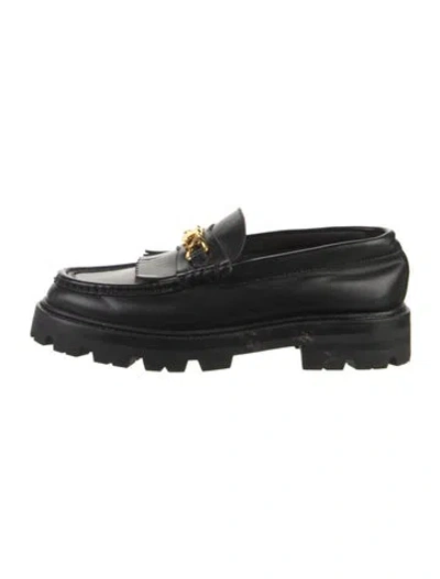 Pre-owned Celine Leather Fringe Trim Accent Loafers In Black