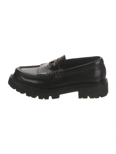 Pre-owned Celine Leather Fringe Trim Accent Loafers In Black